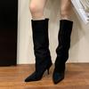 Fashion Liyke Fashion Slim Black Knee-High Women Boots Street Style Pointed Toe Thin Kitten Heels Ladies Shoes Punk Vintage Long Booties
