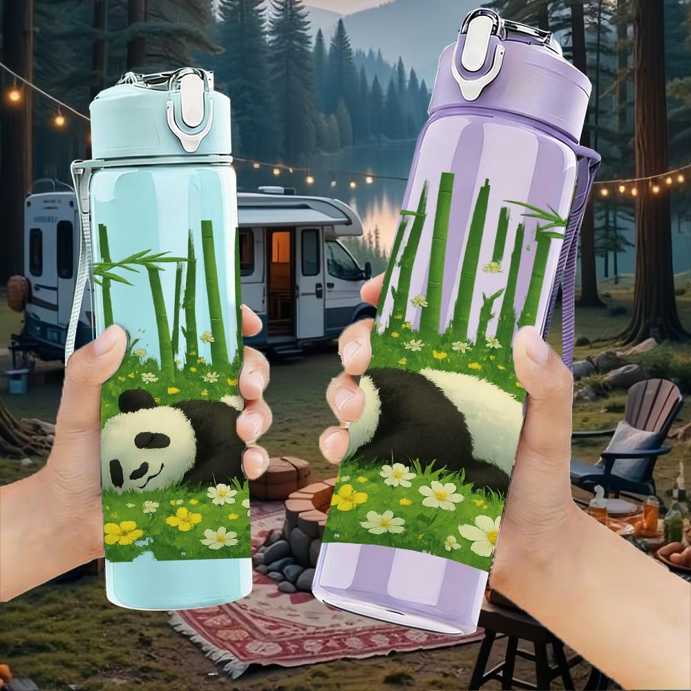 1PC Panda Bamboo Forest Scene Print 750ml Color Plastic Sports Water Bottle Leakproof Flip Straw Lid Suitable for Sports Office Home Use