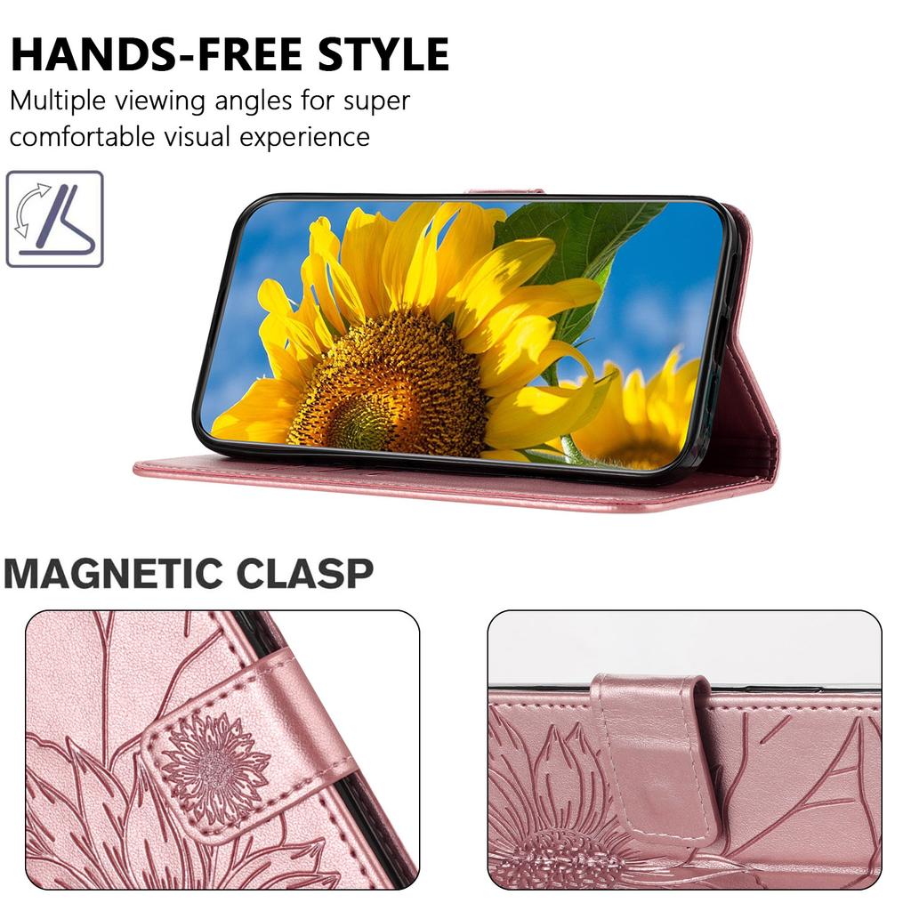 For iPhone 16e Case Sunflower Imprinted Wallet Stand Folio Flip Leather Cover