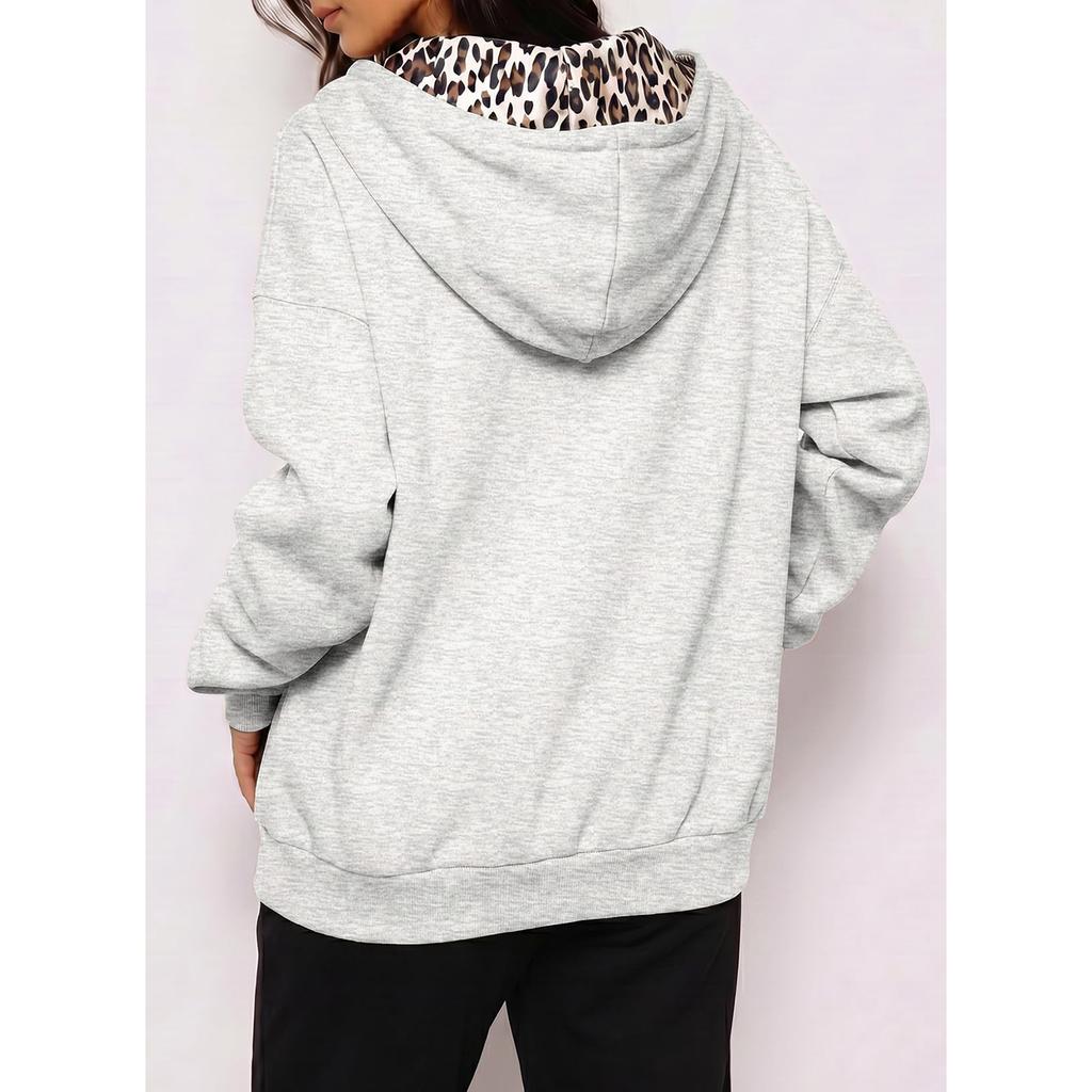 Damen-Hoodie mit halber Knopfleiste, Kordelzugkapuze und Tasche für den täglichen lässigen Look