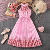 2026 Spring/Summer Girls' Sleeveless Waist-Cinched Pleated Dress - European/American Style, Slimming, Long, Elegant Children's Wear