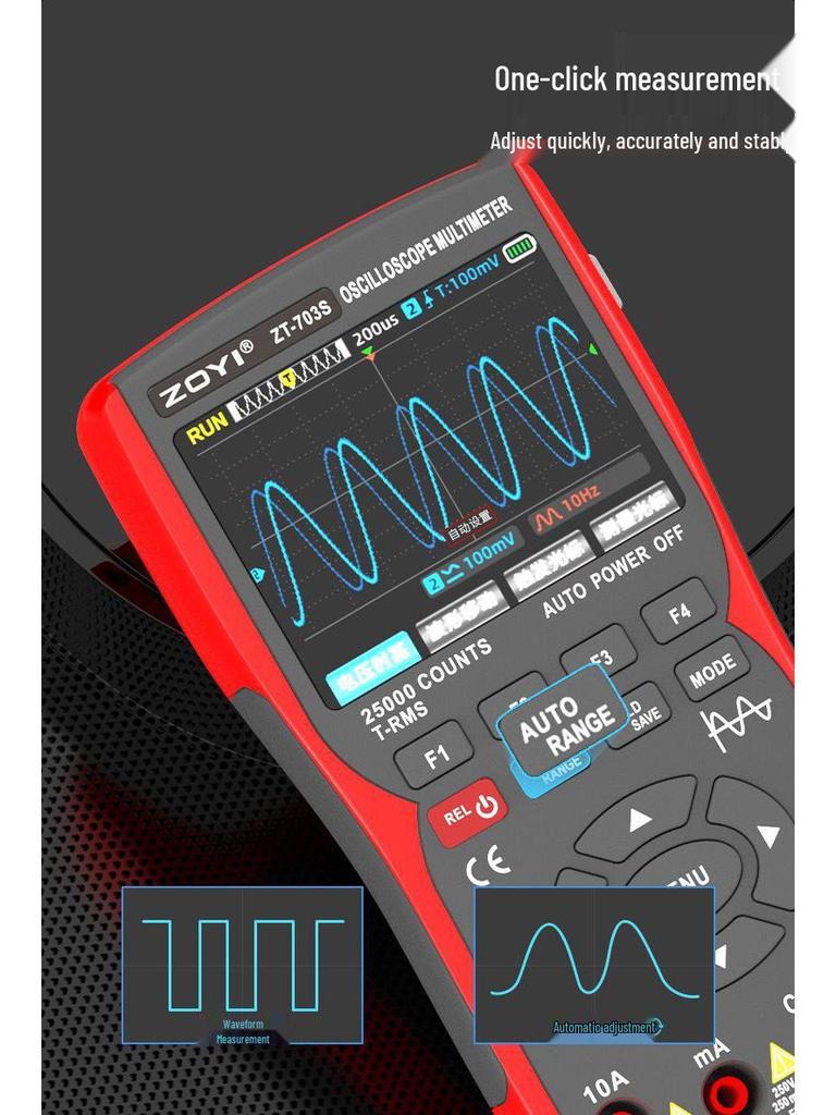 ZOYI ZT-703S 3-in-1 Dual-Channel Oscilloscope & High-Precision Multifunction Multimeter with Signal Generator.