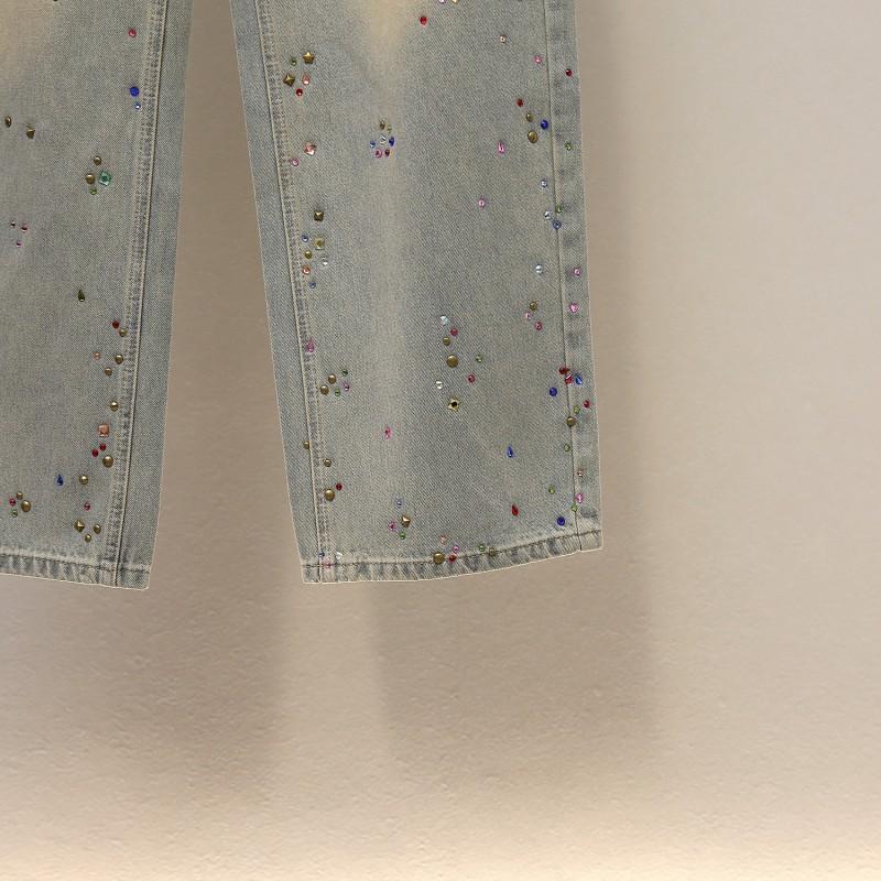 Womens High-Waisted A-Line Wide-Leg Denim Pants Winter Casual Chic Relaxed Fit Cotton Blend