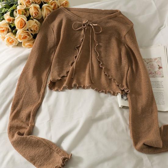 Sun Knit Cardigan for Women Tie Front Long Sleeve Sheer Mesh Beach