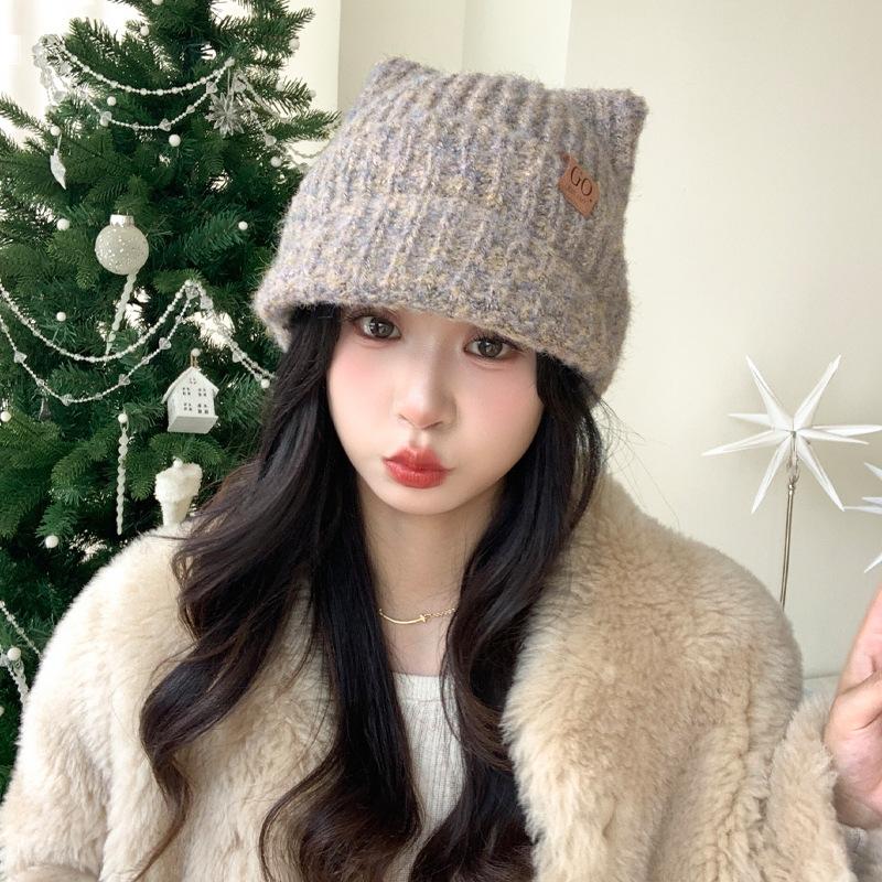 Korean Sweet and Cute Colorful Knitted Baseball Cap Autumn and Winter Fashion Versatile Warm Hat Windproof Ear Protection Head Hat