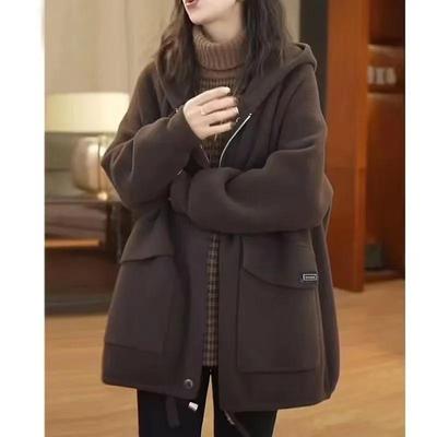 Chaqueta Suéter Engrosada en Otoño e Invierno para Mantener Caliente, Talla Grande Holgada y Delgada de Largo Medio Top Versátil
