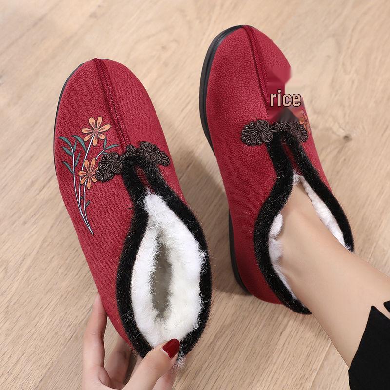 Winter Wool Women's Non-slip Flat Shoes - Warm Elderly Cotton Boots