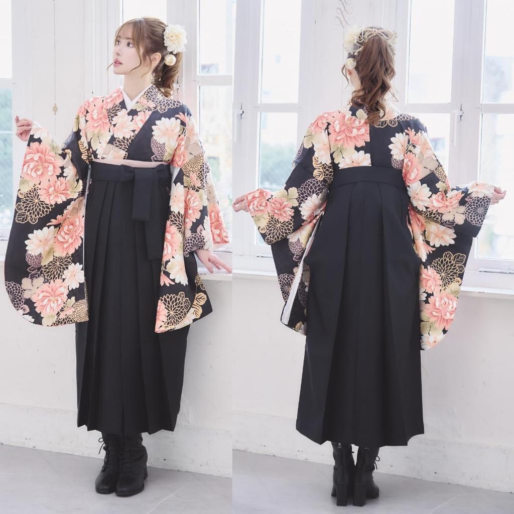 RiraMacherie Hakama Set for Elementary School College Floral Graduation Thank You Party Black X [RiraMacherie] 3-piece Students, Students, Ladies,