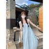 Blue striped suspender dress children's summer new women's small seaside vacation dress