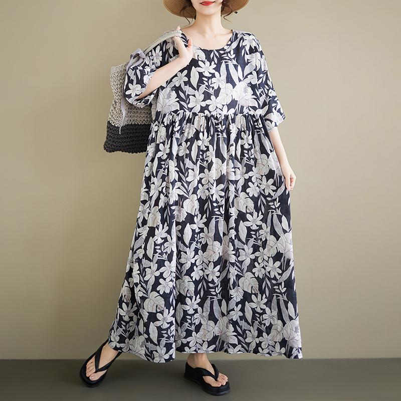 

DIMANAF New 2026 Summer Beach Women Plus Size Lady Long Dress Loose Oversize Maxi Floral Print Cotton Fashion one size