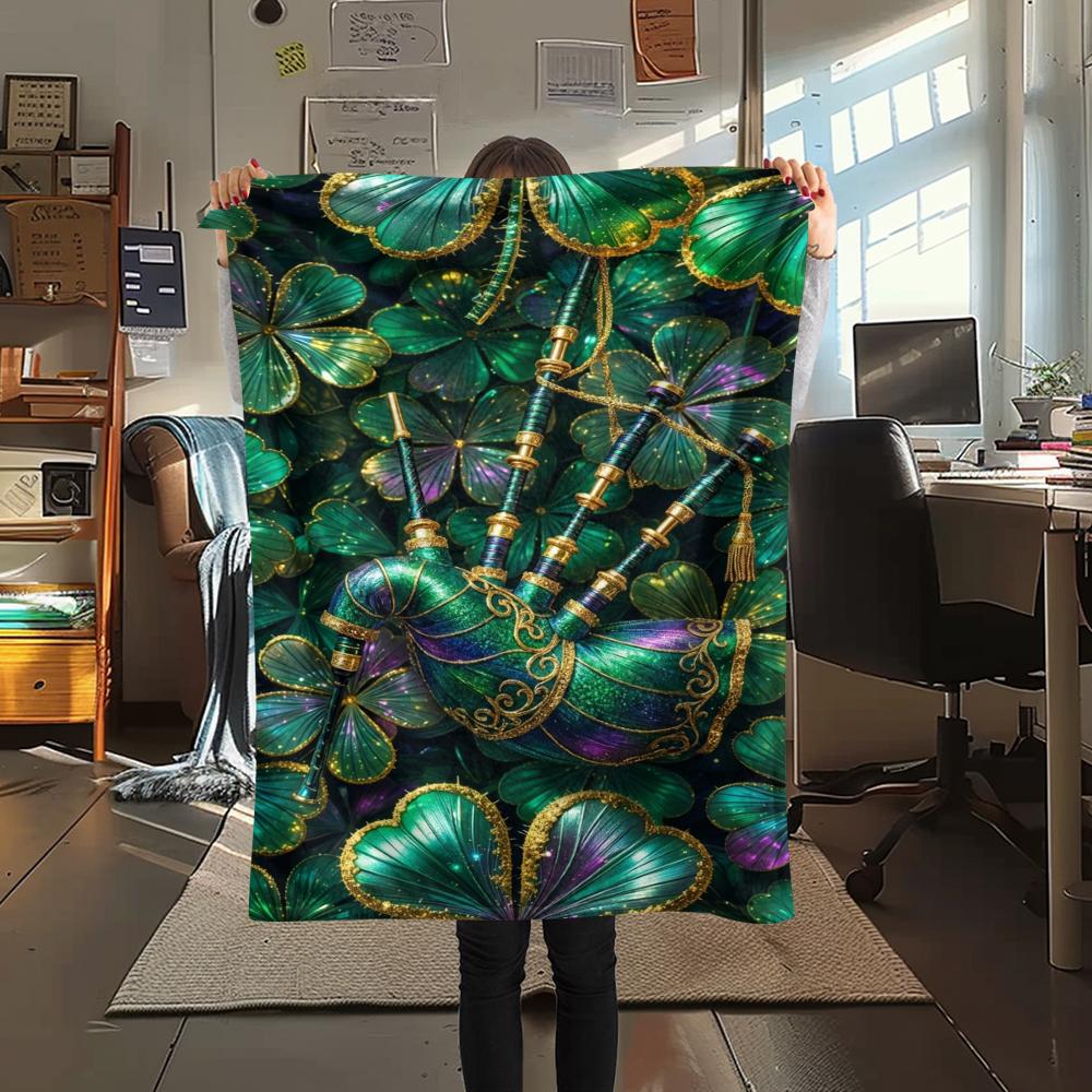 1Pc St.Patrick's Day Print Flannel Blanket, High quality Comfortable for All Seasons, Home Decor, Warmth and Comfort, Perfect for Christmas Gifts W73