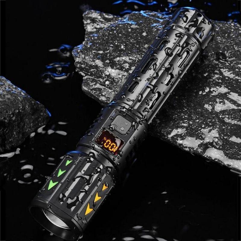 Telescopic Zoom LED Torch Multi-functional Digital Display Flashlight IPX4 Waterproof for Home Outdoor Night Fishing