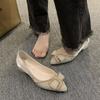 2026 Summer New Pointed Toe Rhinestone Single Shoes Women's Block Heel Sexy French Shallow Mouth Versatile