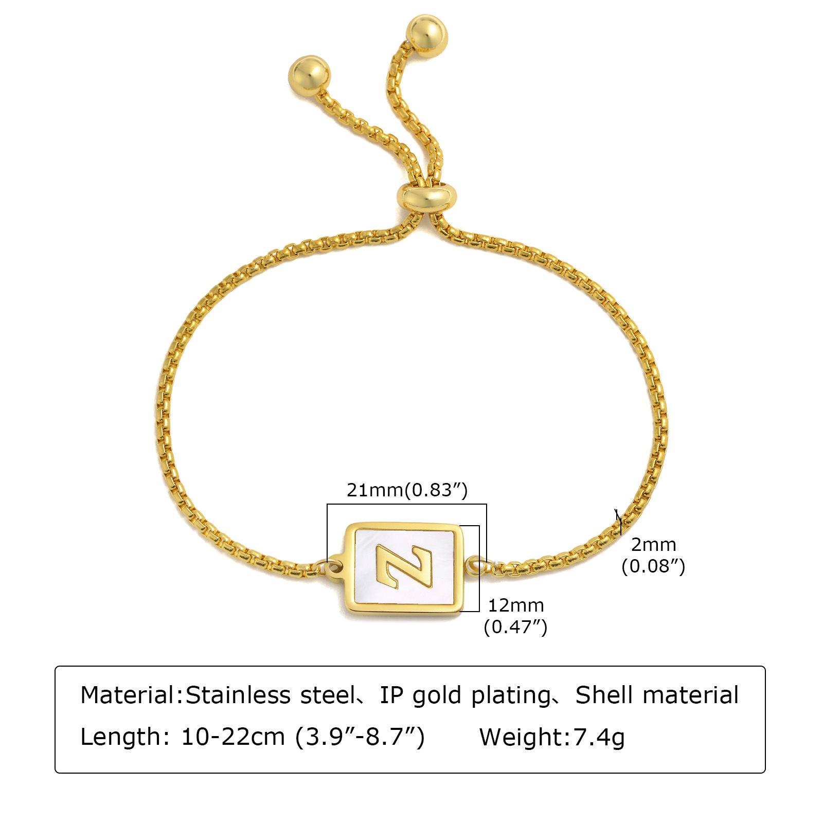 

Bracelets Stainless Steel English Alphabet Square Shell Gold Bracelet Ladies Adjustable