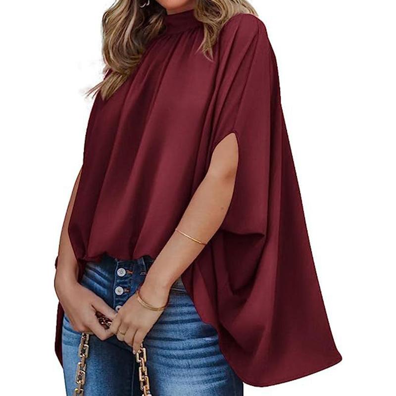 

Модная свободная блузка с коротким рукавом «летучая мышь», женская летняя повседневная рубашка, элегантная свободная одежда на шнуровке, офисные топы 25026 M бордовый