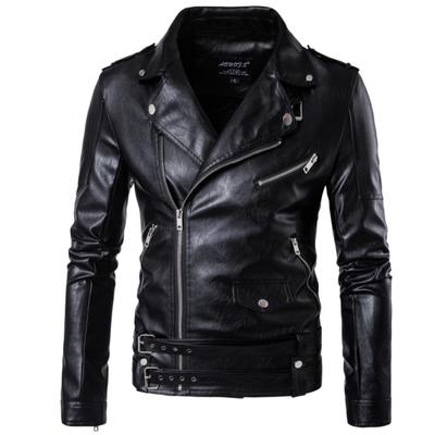 Men's Motorcycle Leather Jacket Lapel Lage Size Personality Oblique Zipper Jacket