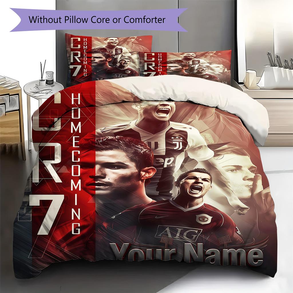 Benutzerdefinierte Name CR7 Bettwäsche, Steppbett Set Bettbezug Kissenbezug Zuhause Geburtstagsgeschenk(1 Bettbezug + 2 Kissenbezüge, ohne Füllung) -HE52