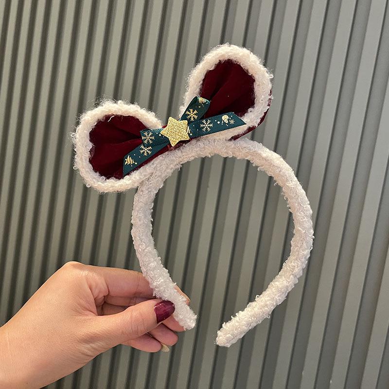 Red Bow Pom Pom Hair Clip Duckbill Christmas Headband for Kids