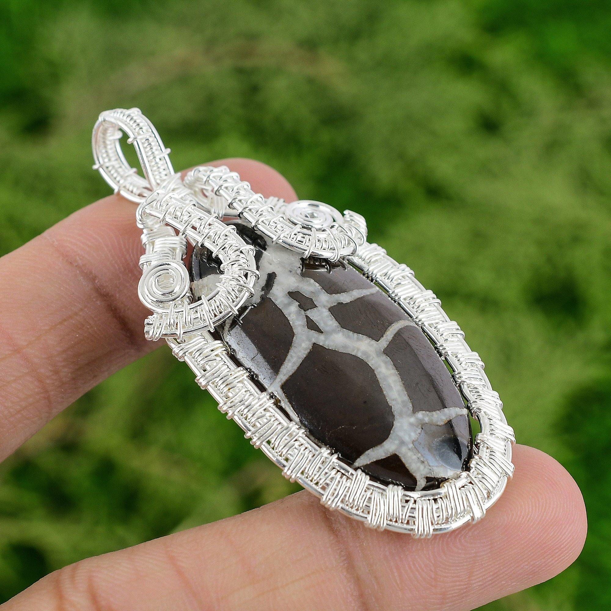 

Moroccan Mud Crack Fossil Gemstone Wire Wrap Wedding Pendant Jewelry 925 Silver