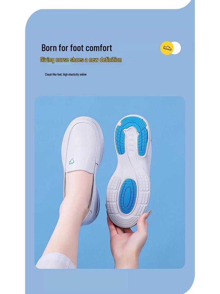 Women's Genuine Leather Breathable Nurse Shoes with Soft Air Cushion Sole