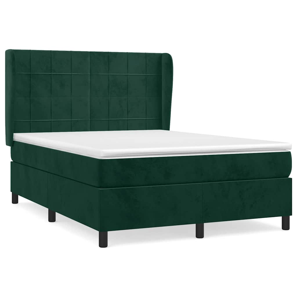 Box Spring Bed with Mattress Dark Green 140x200 cm Velvet