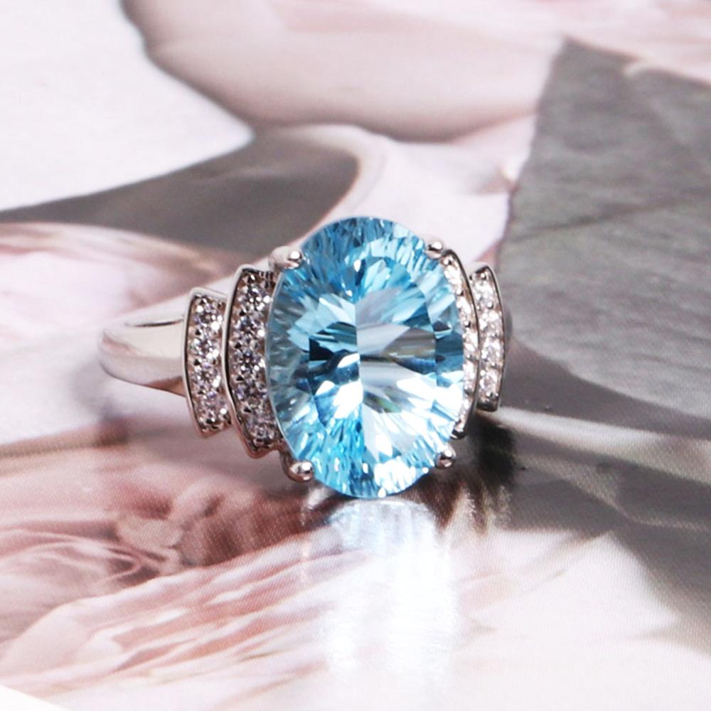 Bague Topaze Bleu Ciel Naturel 8,50ct ovale 10*14mm pierre précieuse argent sterling 925 design classique bijou fin pour l'anniversaire des femmes