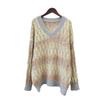 Gentle wind gradual change sweater pullover autumn and winter new medium and long V-neck loose knitted sweater top women