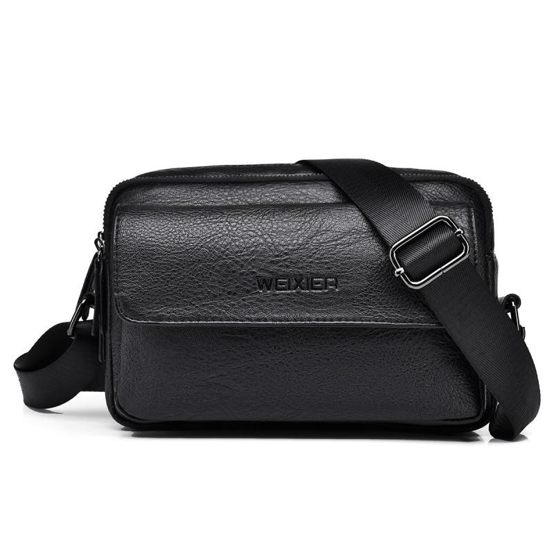 

Мужская сумка через плечо Большая вместимость ПУ Портативная Crossbody Влагозащитная функция Бизнес Отдых 22x5x14 чёрный