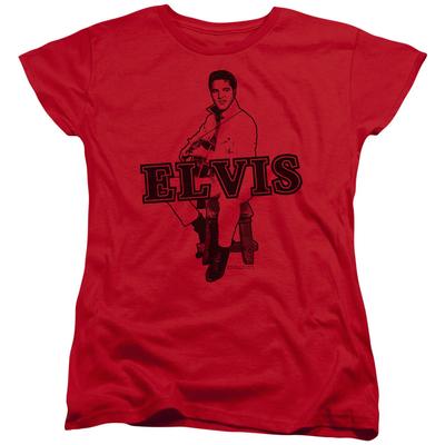 Camiseta Oficialmente Licenciada Roja Elvis Presley Jamming para Mujer