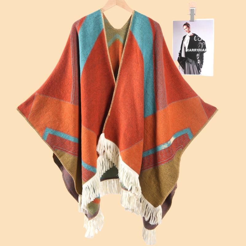 Thickened Shawl Women's Autumn and Winter Large Split Jacquard Warm Shawl Travel Premium Versatile Shawl