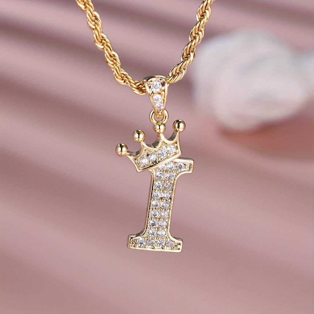 1 Pc Golden Color 26 English Letter Princess Crown Necklace Pendant Wedding Band Jewelry Valentine's Day Gift