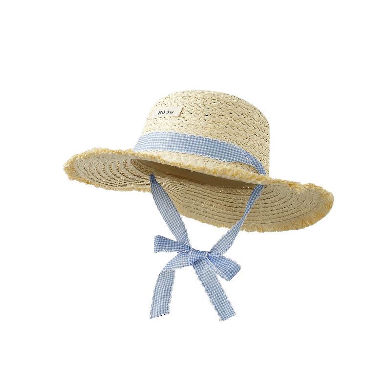 Hyunya Wind Colored Wood Beads Straw Hat Women's Summer Big Brim Straw Bucket Hat Foldable Seaside Sunshade Sunscreen Hat