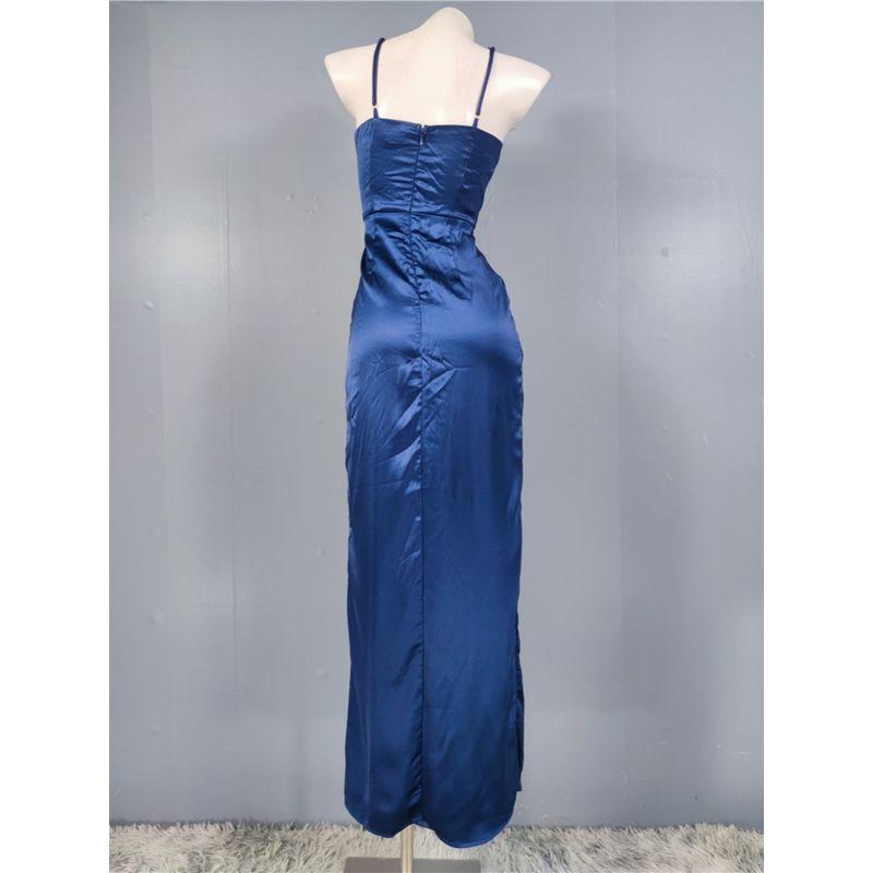 Foreign Trade Order Lu's Sling Smooth Fabric Beautiful Square Collar Pleat Split Temperament Elegant Royal Sister Slimming Dress