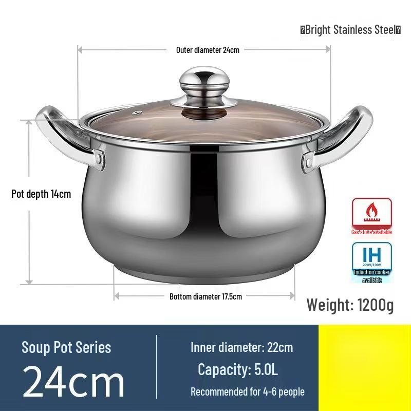 

ZISIZ 24cm Large Capacity Extra Thick Soup Pot