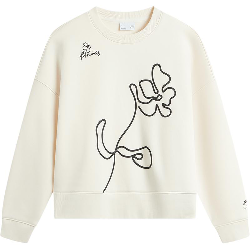 

Li Ning Sports Lifestyle Series Флисовый свитер с круглым вырезом и принтом логотипа Повседневная толстовка с длинным рукавом Женская толстовка Off-White AWDUB68-1 S