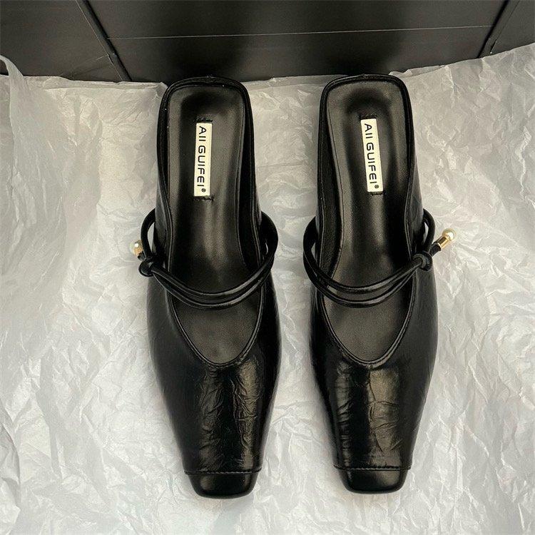 

Simple temperament slope heel bag head half slippers women s outer wear 2025 summer new flat bottom absolutely beautiful women cool slippers 35