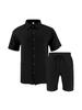 Men's Summer Linen Short-Sleeve Shirt & Shorts Set - Casual Loose Fit, Cotton-Linen Fabric.