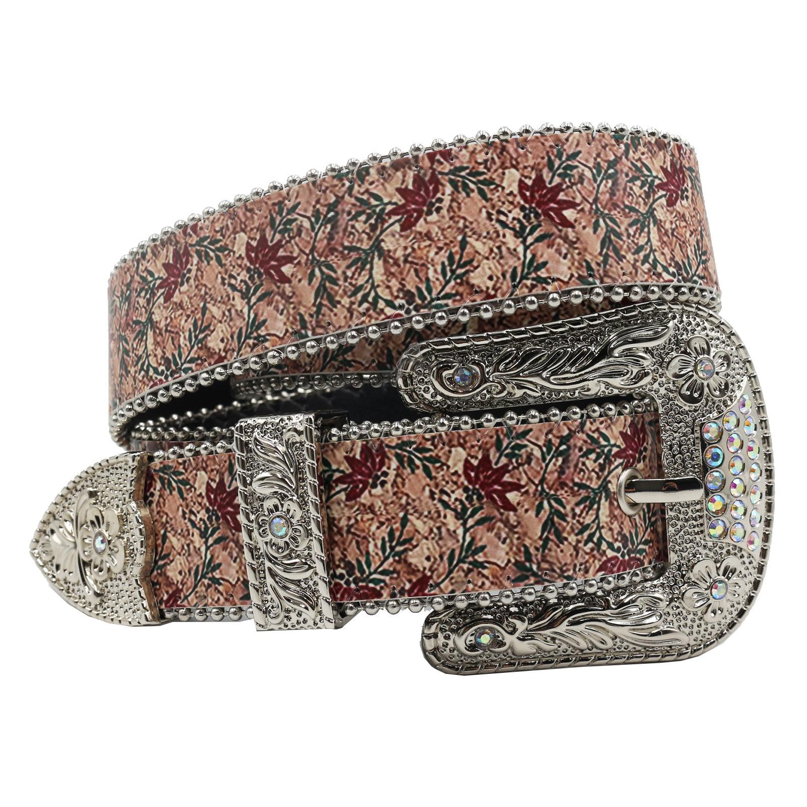 

Европейский и американский трендовый ремень с принтом из страз Y2K, небольшой ремень из искусственной кожи с цветочным принтом 125cm хаки