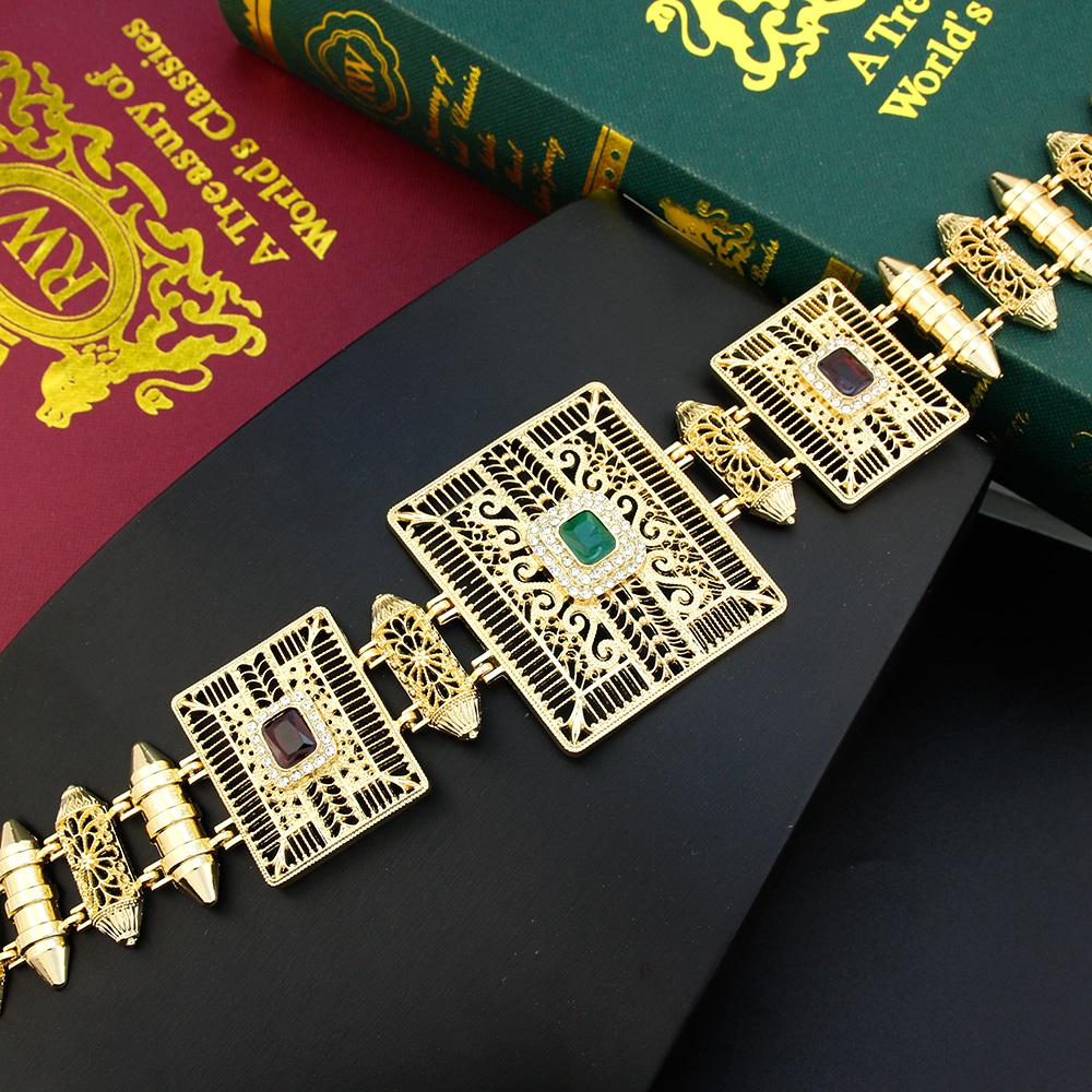 Gold Color Elegant Belt Square Crystal Waist Chain For Women Bride Dress Metal Chain Belt
