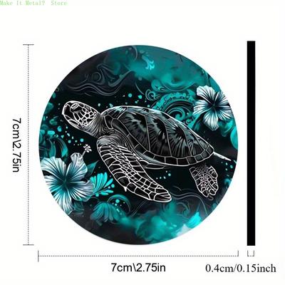 Teal Ocean Sea Turtle Round Decorative Plaque D Flat Printing Cmin Nautical Coastal Mini Wall Art for Beach House Turtl