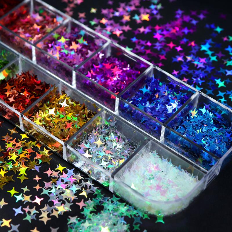 Nail Charms Laser Star Nail Sequin Colorful Nail Charms Mix 3D Thin Sheet Nail Art Decoration For Gel Manicure Diy Nail Supplie