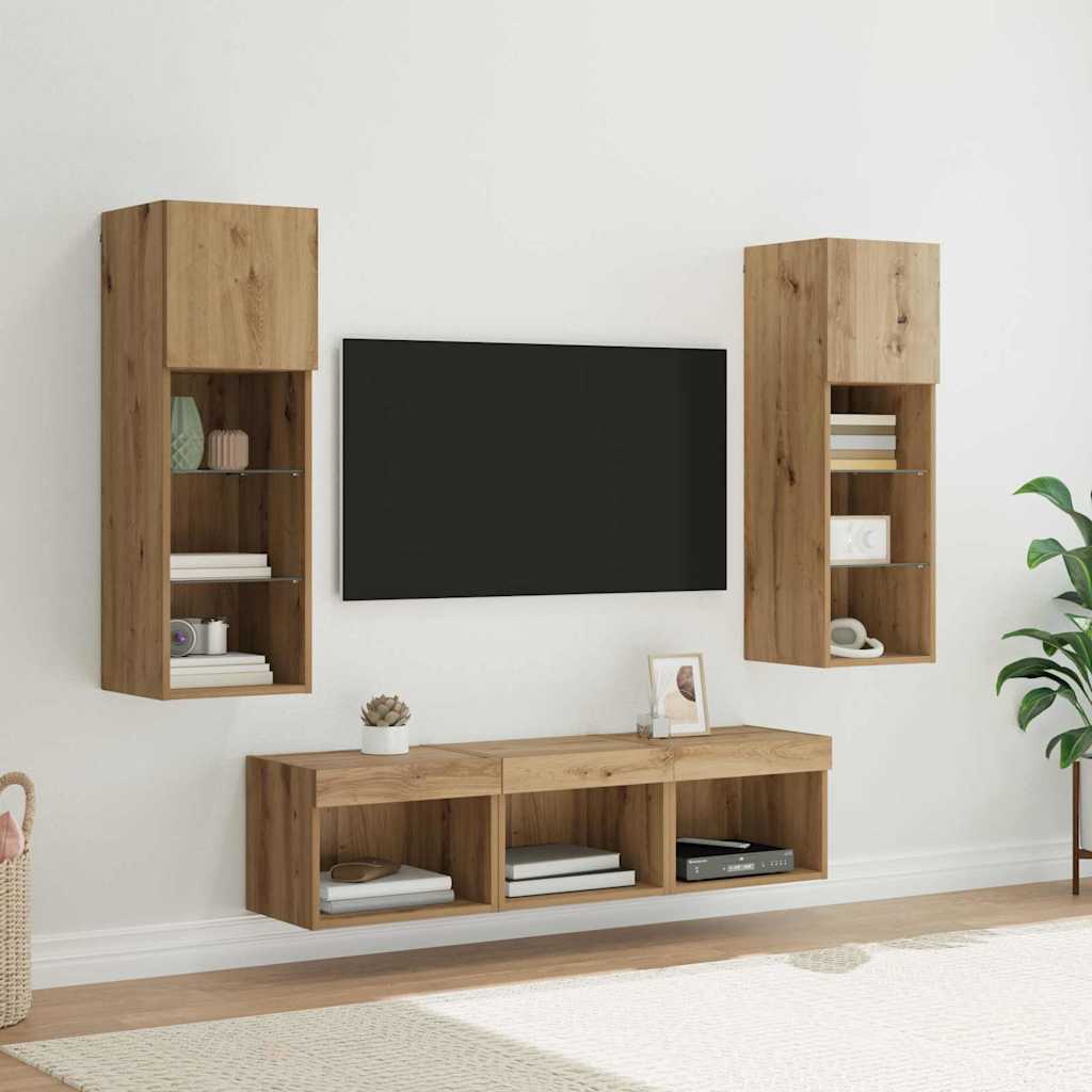 TV Wall Units 5 pcs Black Oak Effect Wood Based Material