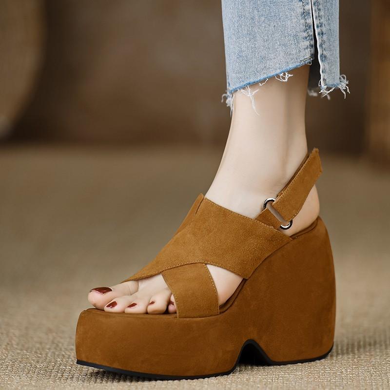 

Модные летние босоножки на толстом высоком каблуке для женщин, на толстой платформе, с ремешком-слингом, с перекрестной пряжкой, с открытым носком, модная элегантная обувь 37