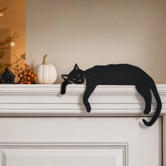 Festive Door Decor 3D Printed Sleeping Cat Top Decor, Lazy Kitten Silhouette Ornament, Self-Adhesive Cartoon Indoor Home Ornament Animal for