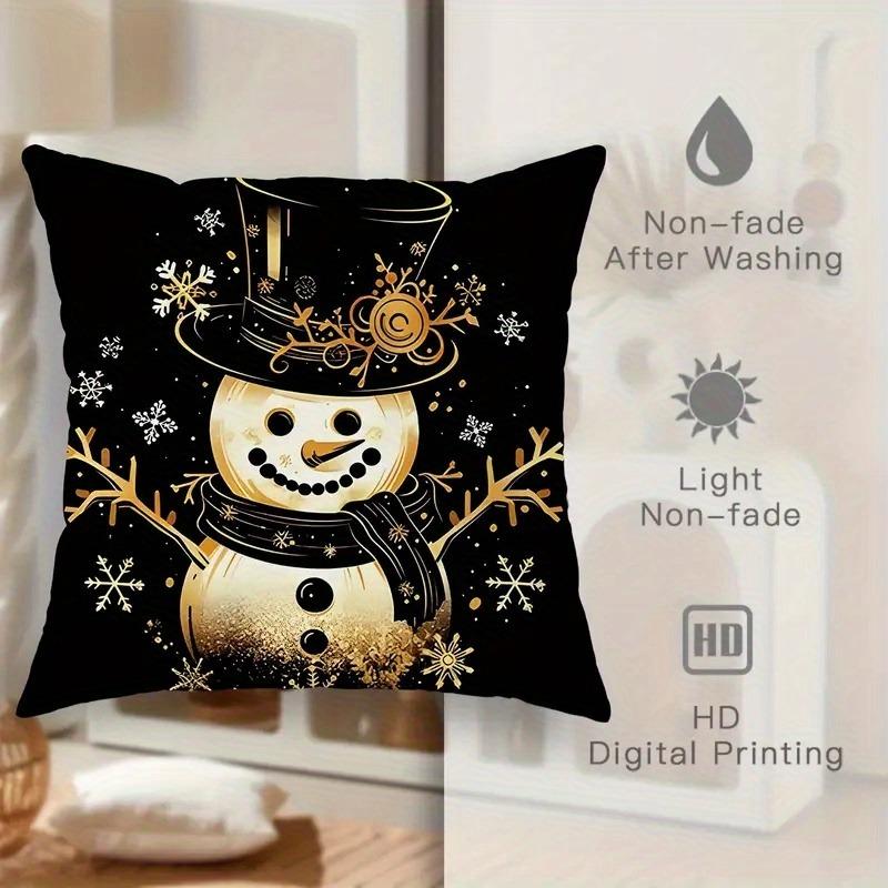 Golden Christmas Delights: Snowman, Trees, Merry Wishes & Ornament-Printed Pillowcases New Year Home Decoration