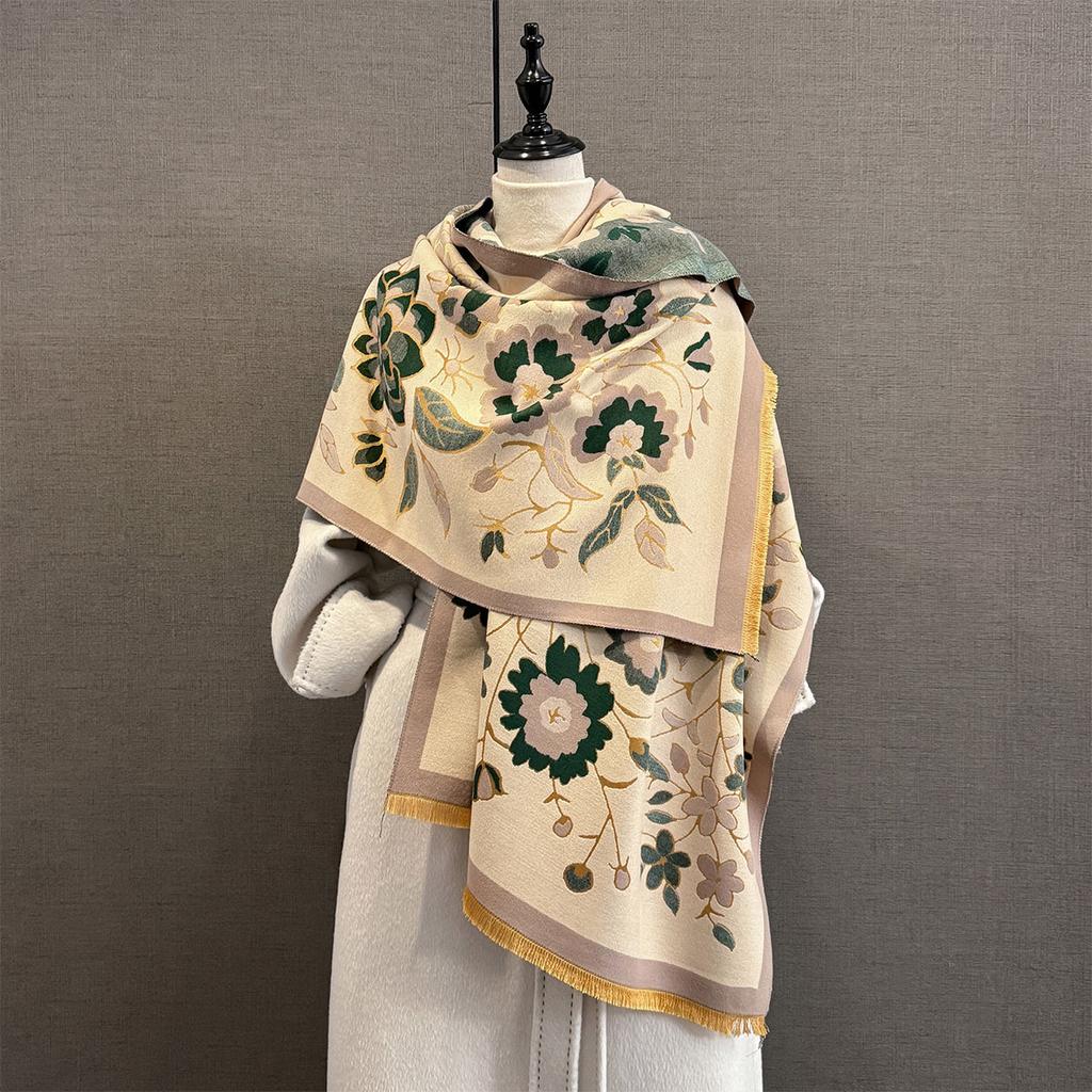 Winter Warm Cashmere Scarf For Women Flowers Pashmina Shawl Wrap Neckerchief Female Bufanda Echarpe Design Headband