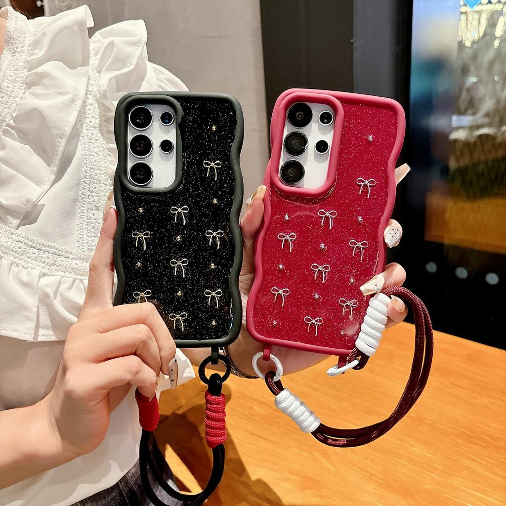Glue drop Bow Suitable for Samsung S25ULTRA Mobile Phone Case S24Plus Lanyard A55 Wavy Soft Shell