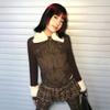 Y2k Fur Coat Women Vintage Harajuku Knitted Jacket Grunge Aesthetics Fur Collar Zipper Coat