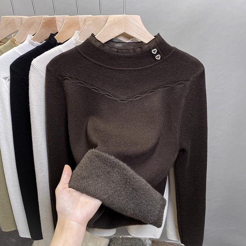 One Piece Velvet Sweater High Neck Women's Velvet Base Winter Lace Knit Sweater Inner Layer