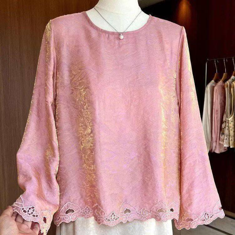 

2025 Early Autumn Women s Chinese Style Embroidered Top: Loose, Slimming, Versatile, Age-Reducing XL (80-110 jin) розовый